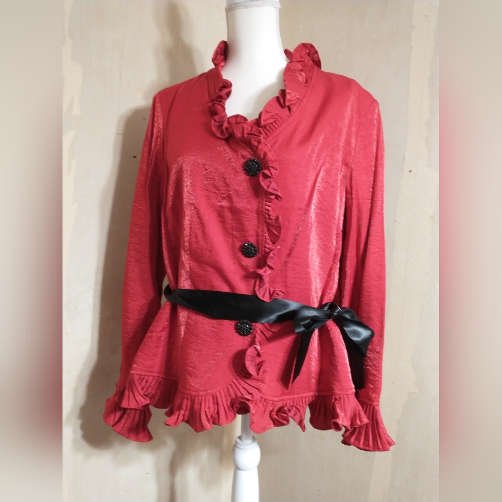 Jerry T Ruffled Red Jacket - Picture 9 of 11